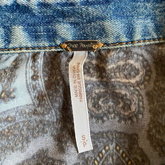 Free People denim and paisley print button-down shirt - Picture 3 of 5
